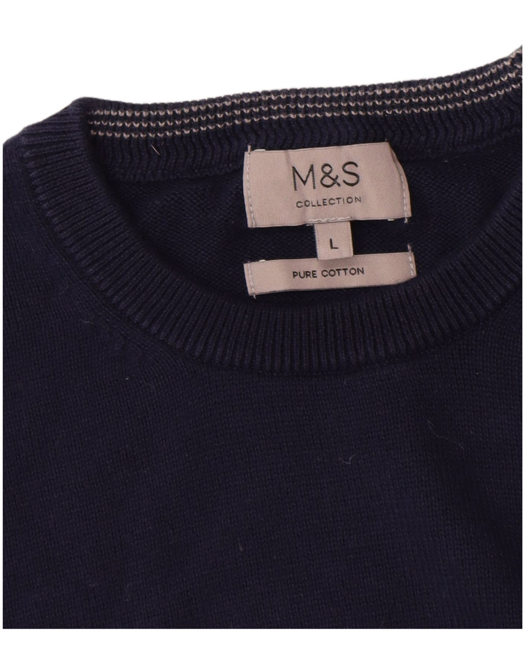 Suéter masculino Marks & Spencer com gola redonda, grande algodão azul marinho