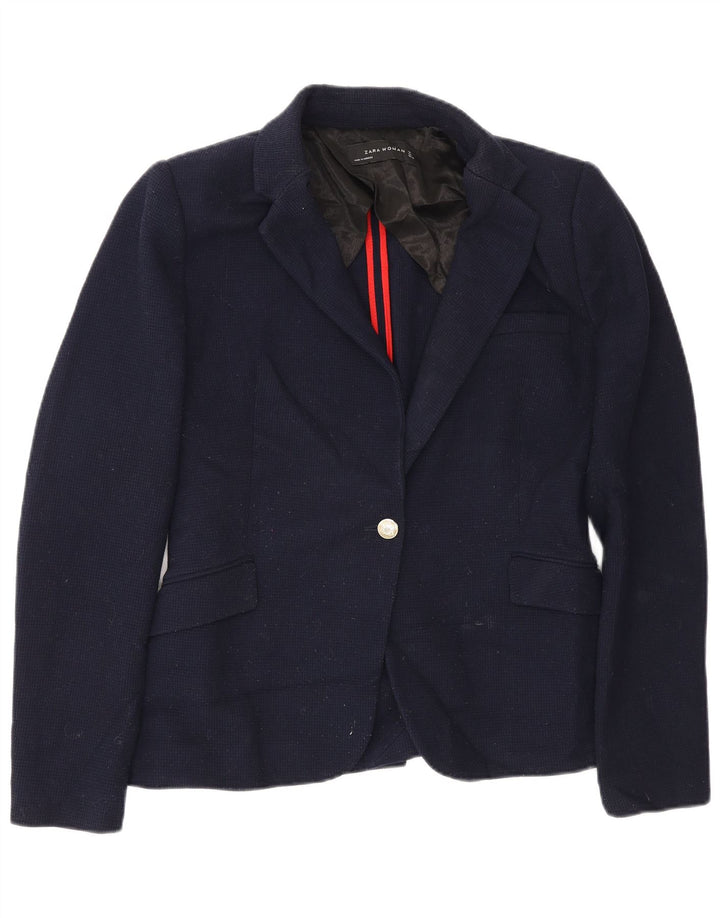 Jaqueta blazer feminina Zara com 1 botão Reino Unido 14 grande poliéster azul marinho