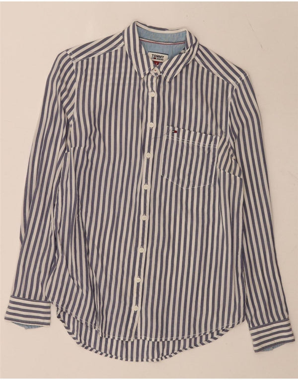 Tommy Hilfiger Camisa Feminina UK 10 Pequena Risca Azul