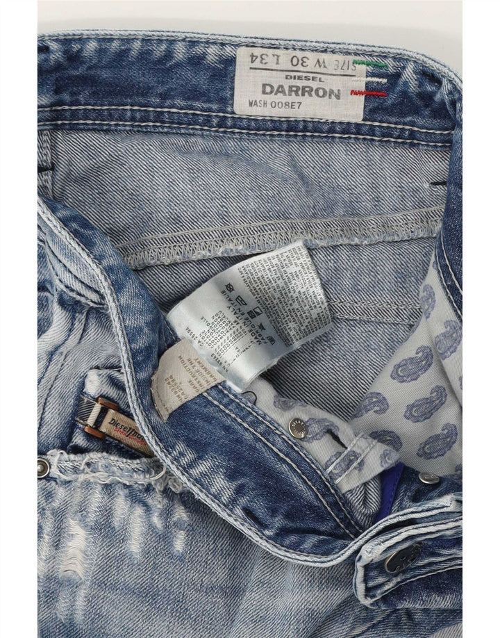 Diesel Mens Darron Distressed Straight Jeans W30 L30 Azul Algodão