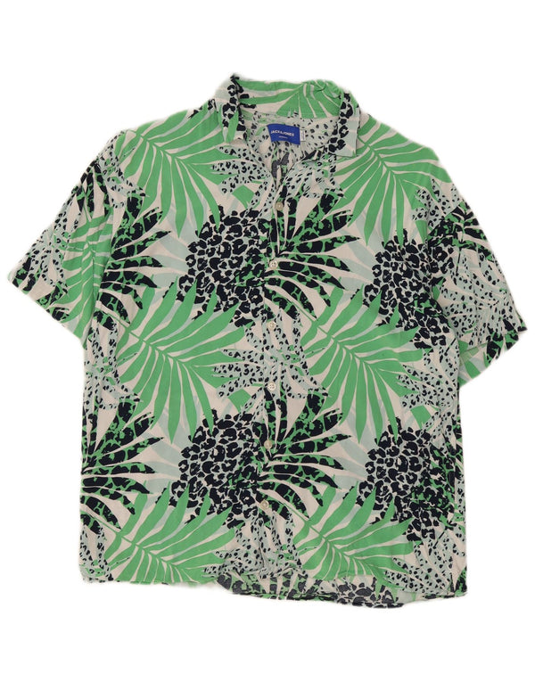 Camisa masculina de manga curta Jack & Jones pequena verde floral viscose praia