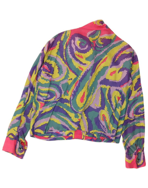 Blusa feminina VINTAGE com gravata frontal Reino Unido 14 grande paisley multicolorida