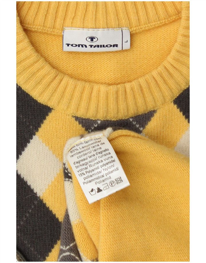 Suéter masculino Tom Tailor com gola redonda grande amarelo Argyle/Diamante