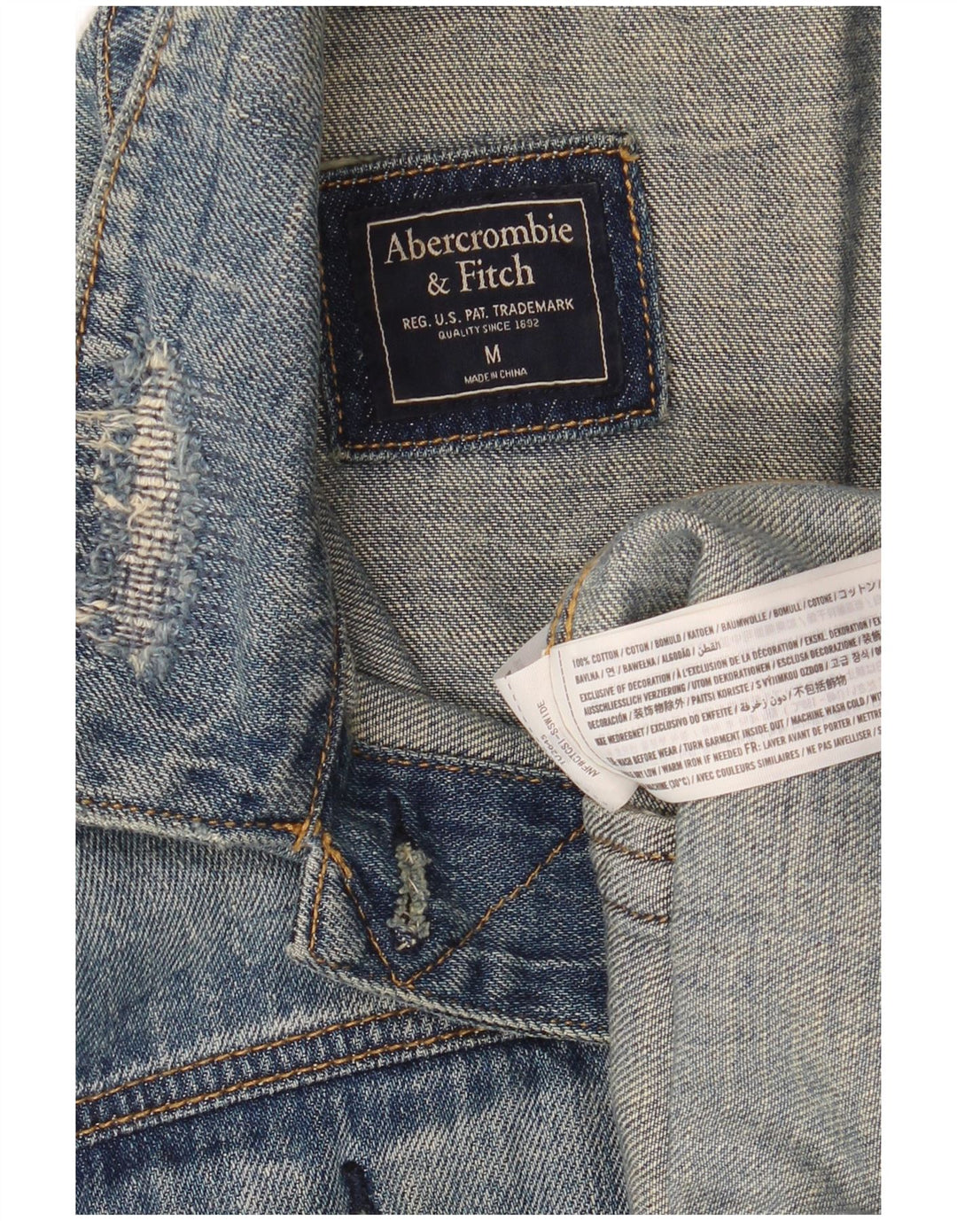 Jaqueta jeans feminina grande ABERCROMBIE & FITCH Reino Unido 14 algodão azul médio