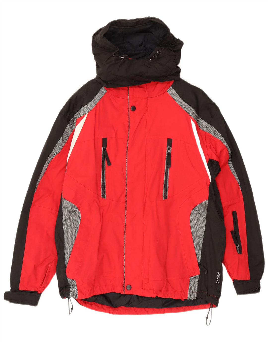 Jaqueta de esqui masculina VINTAGE com capuz UK 38 poliamida colorblock vermelho médio
