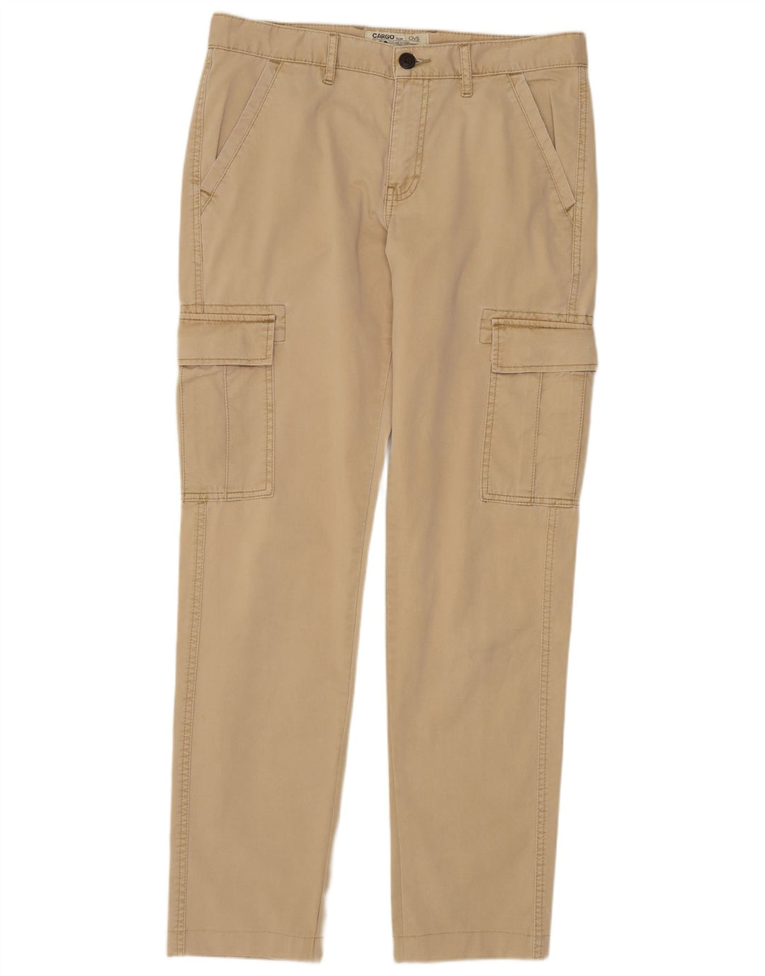 Calça cargo masculina OVS Slim IT 48 médio W34 L32 algodão bege