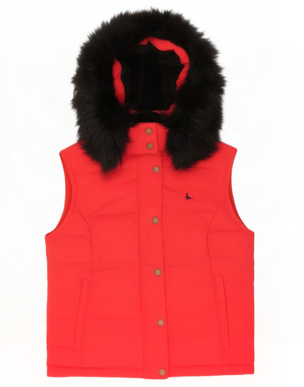 Colete acolchoado com capuz feminino Jack Wills UK 10 pequeno vermelho