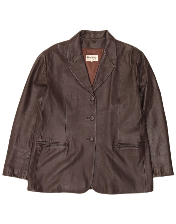 Jaqueta blazer feminina vintage de couro com 3 botões Reino Unido 18 XL couro marrom