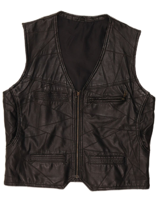 Colete de couro masculino vintage grande patchwork preto