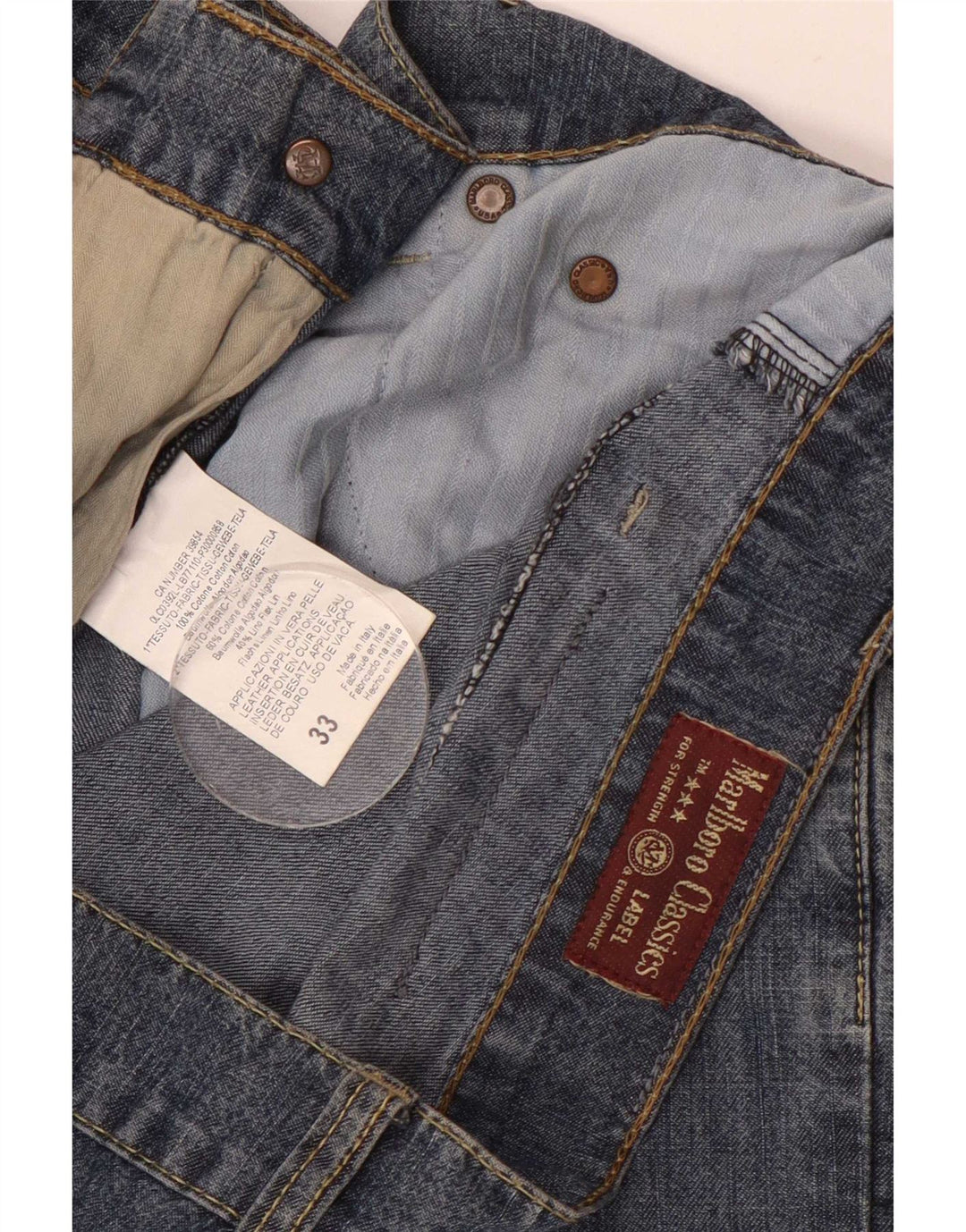 Marlboro Classics Mens Straight Jeans W33 L32 Azul Algodão