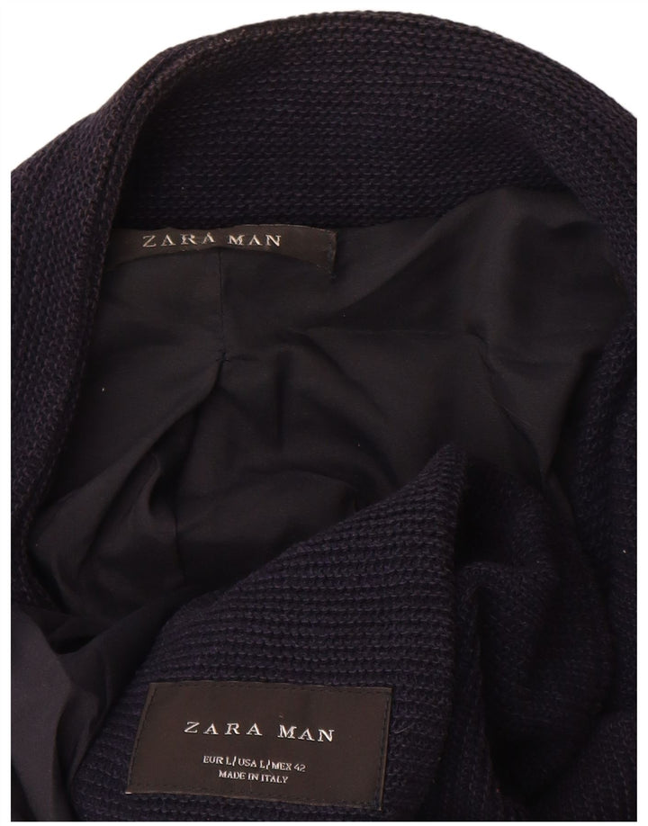 Sobretudo de malha masculino Zara UK 40 grande algodão azul marinho