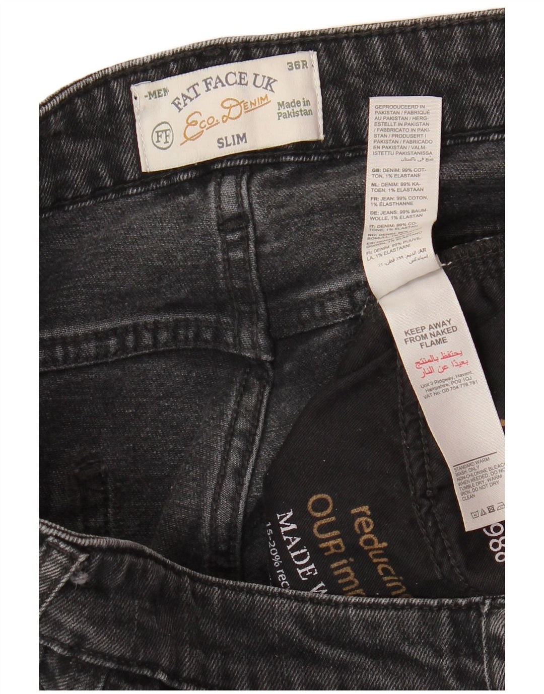 FAT FACE Mens Jeans Slim W36 L31 Algodão Cinza