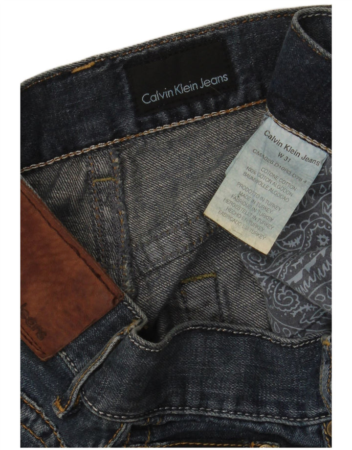 Calça jeans reta masculina Calvin Klein desgastada W31 L28 algodão azul