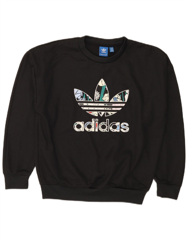 Adidas Womens Graphic Sweatshirt Jumper UK 8 Pequeno Preto Geométrico