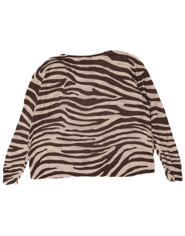 Zara blusa feminina folgada top Reino Unido 14 marrom médio estampa animal