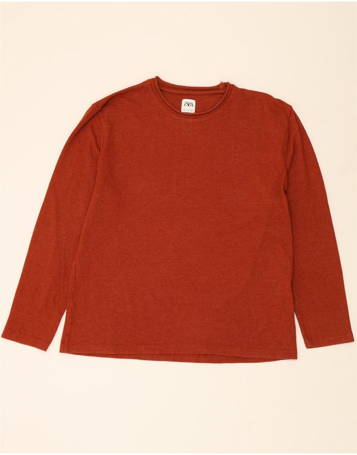 ZARA Womens Top Long Sleeve UK 18 XL Orange Cotton Vintage Zara and Second-Hand Zara from Messina Hembry 