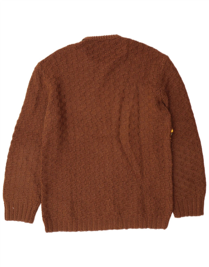 Suéter masculino VINTAGE com gola redonda, marrom médio, Fair Isle