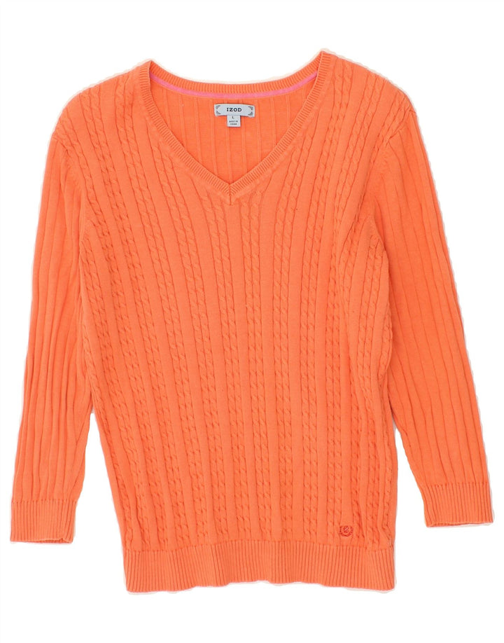 IZOD Womens V-Neck Jumper Sweater UK 14 Large Orange Cotton Vintage Izod and Second-Hand Izod from Messina Hembry 