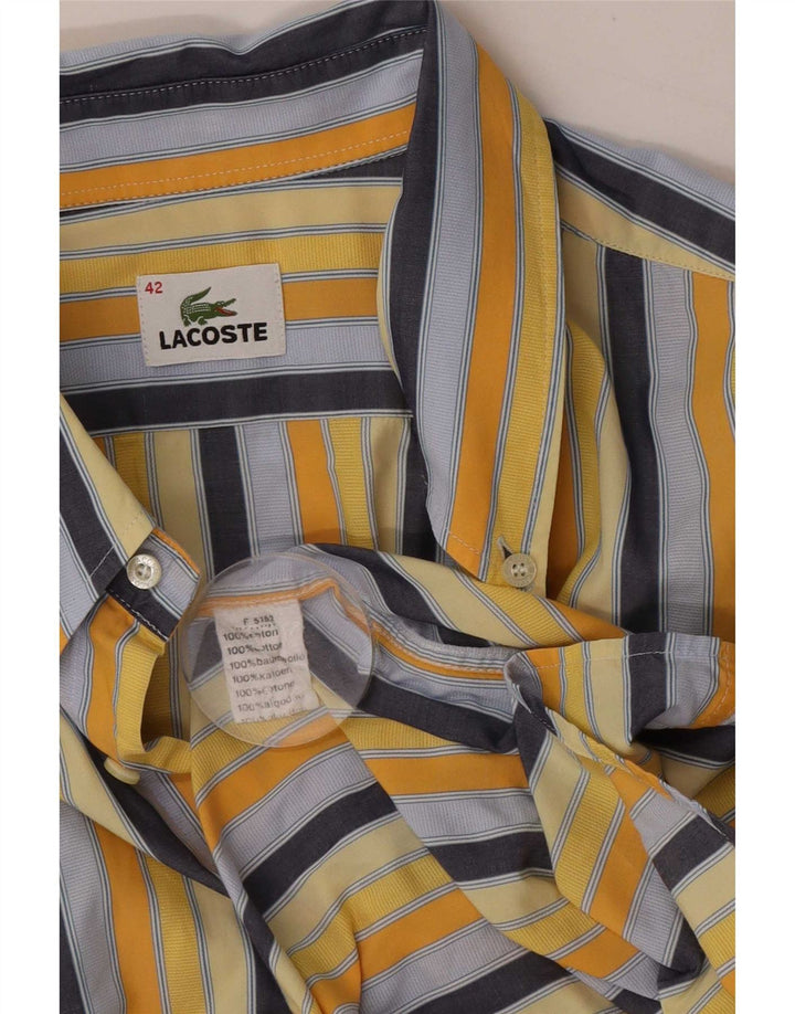 Lacoste Camisa masculina de manga curta tamanho 42 grande algodão listrado multicolorido