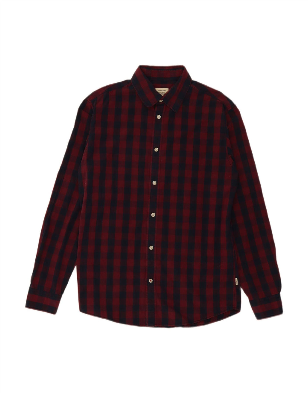 Camisa masculina JACK & JONES de algodão xadrez médio Borgonha