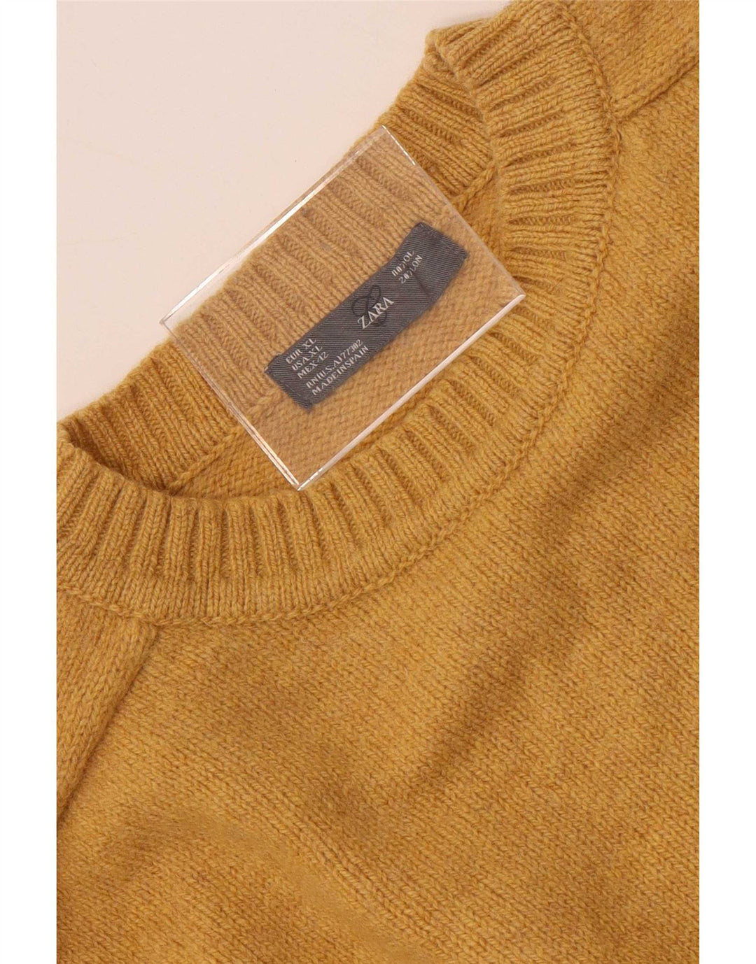 Zara Suéter masculino com gola redonda XL lã amarela