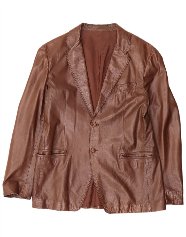 Jaqueta blazer masculina Strenesse de couro com 2 botões Reino Unido 40 couro marrom grande