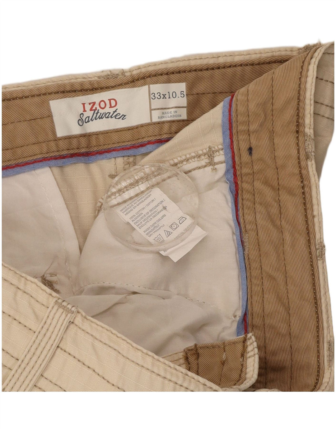 Shorts cargo masculino IZOD água salgada W33 algodão bege médio