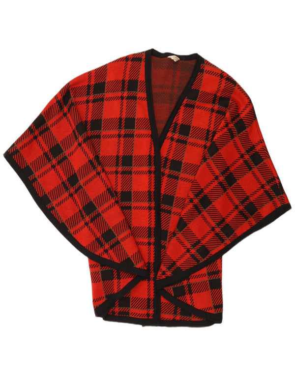 Suéter feminino vintage com capa e cardigã tamanho único lã xadrez vermelha