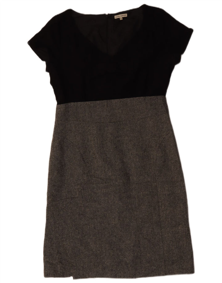 Vestido bainha feminino Laura Ashley Reino Unido 14 grande preto colorblock poliéster