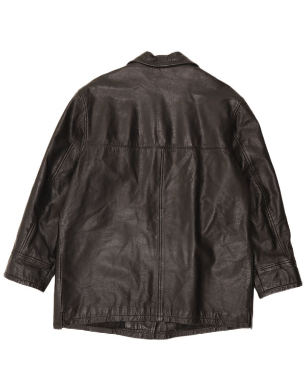 Casaco de couro feminino vintage IT 48 XL preto