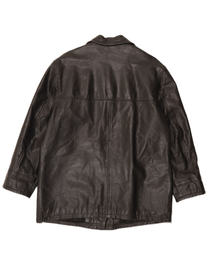 Casaco de couro feminino vintage IT 48 XL preto