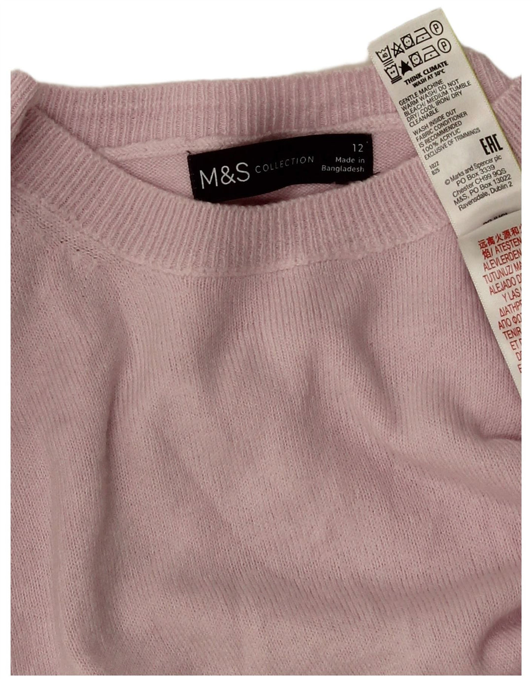 Suéter feminino Marks & Spencer com gola redonda Reino Unido 12 acrílico rosa médio