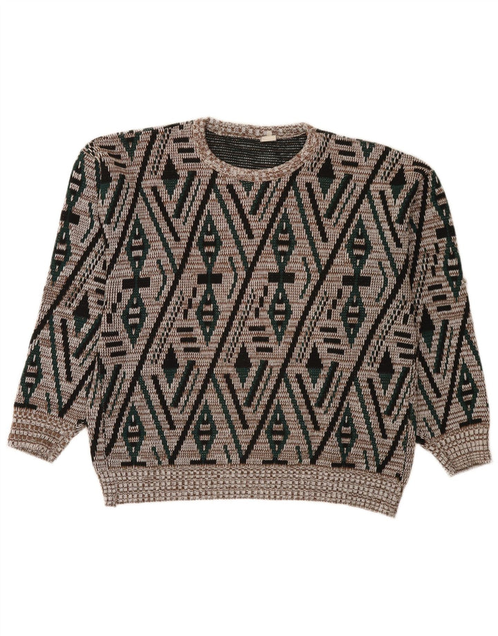 Suéter masculino vintage com gola redonda IT 52 grande geométrico multicolorido