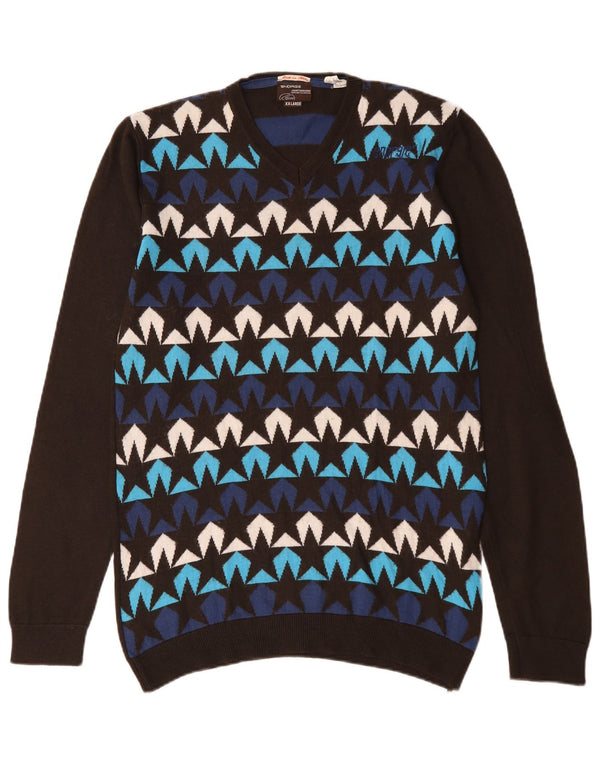 Suéter masculino Energie com padrão abstrato e decote em V 2XL lã multicolorida