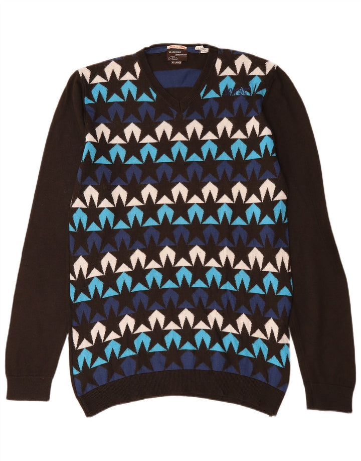 Suéter masculino Energie com padrão abstrato e decote em V 2XL lã multicolorida