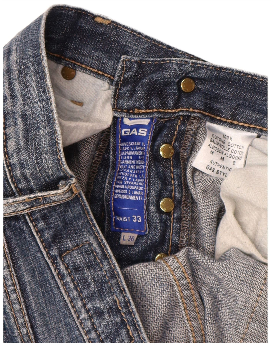 Gas Mens Straight Jeans W33 L34 Azul Algodão