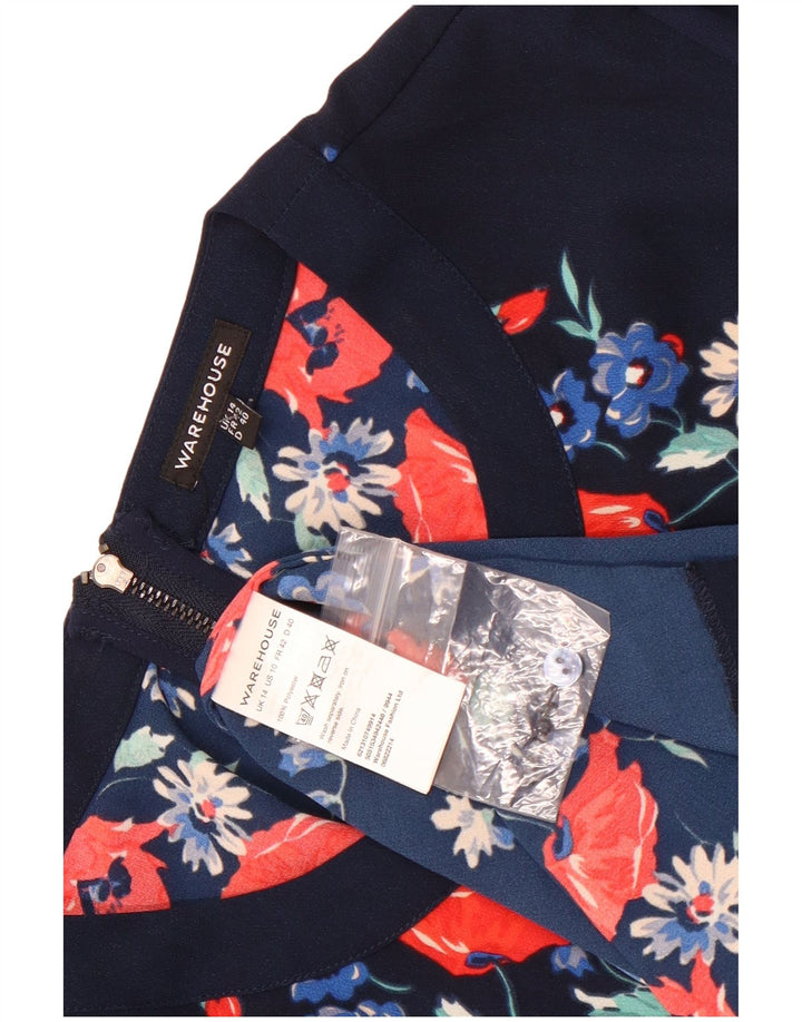 Vestido feminino de manga comprida Warehouse UK 14 médio azul marinho floral