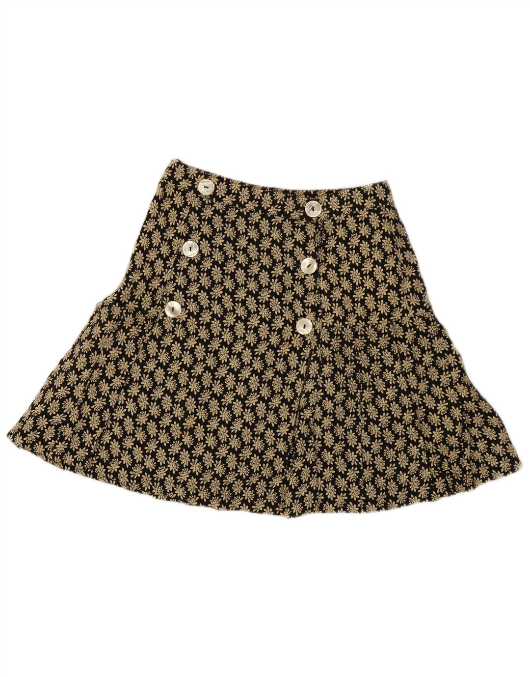 Mini saia envoltória feminina vintage IT 42 médio W26 viscose floral preta