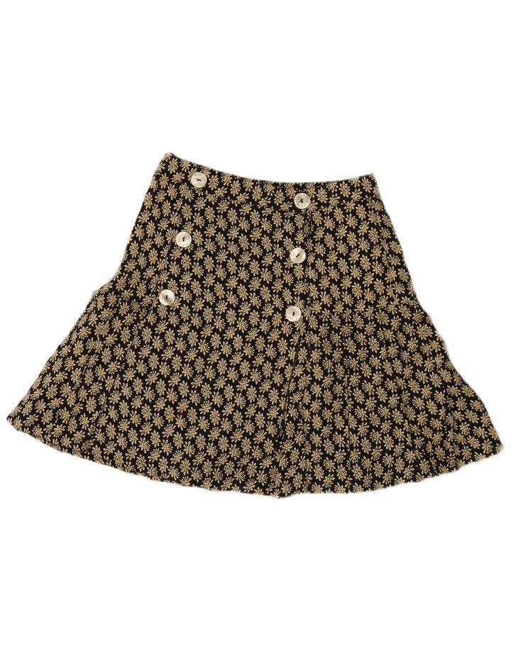 Mini saia envoltória feminina vintage IT 42 médio W26 viscose floral preta