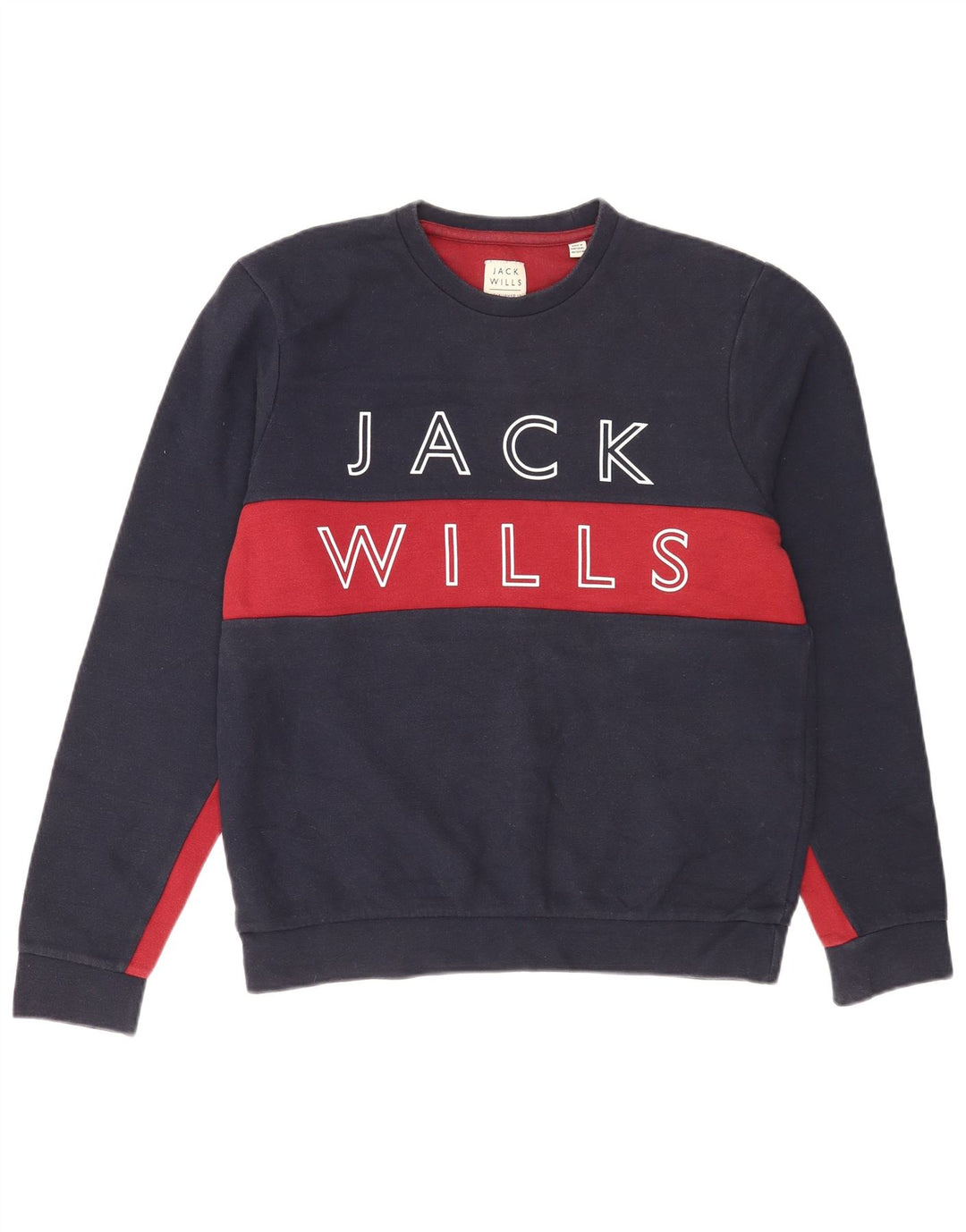 Jack Wills moletom gráfico masculino jumper grande bloco colorido azul marinho