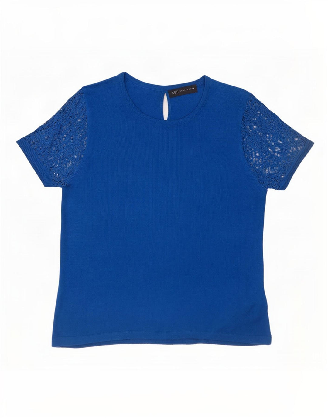 Blusa feminina Marks & Spencer UK 12 acrílico floral azul médio