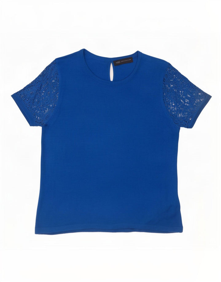 Blusa feminina Marks & Spencer UK 12 acrílico floral azul médio