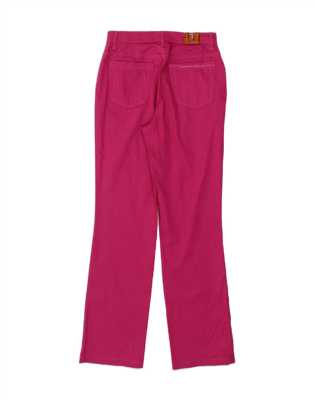 TRUSSARDI Womens Straight Casual Trousers W27 L31 Pink Cotton Vintage Trussardi and Second-Hand Trussardi from Messina Hembry 