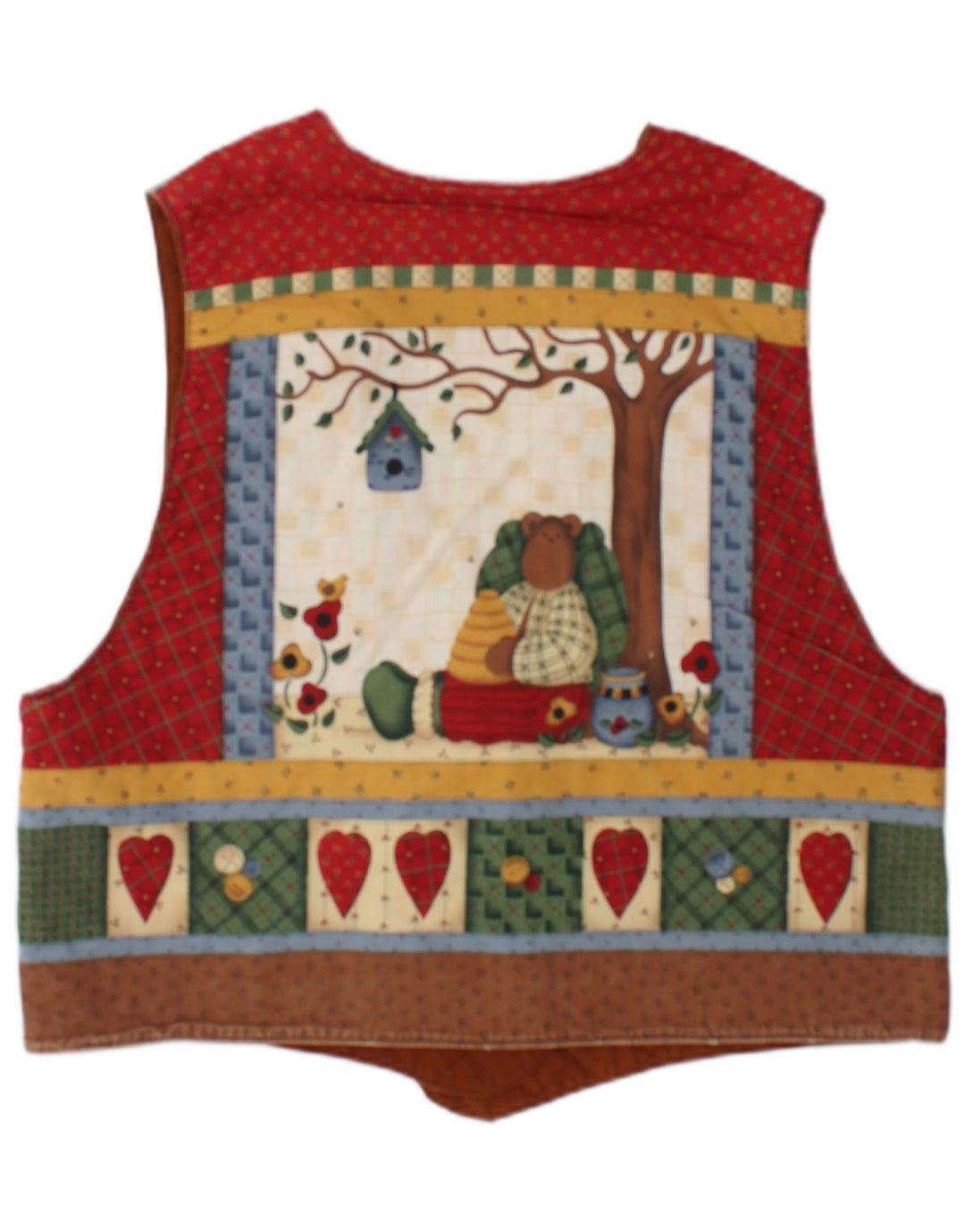 Colete gráfico feminino vintage UK 16 grandes retalhos multicoloridos