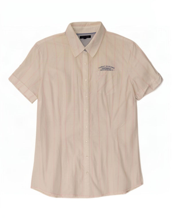 Tommy Hilfiger Womens Short Sleeve Shirt US 14 XL White Striped Cotton