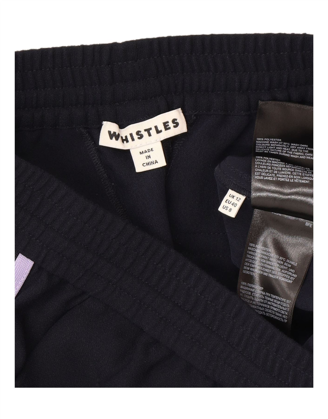 Calça de treino feminina Whistles UK 12 poliéster listrado azul marinho médio