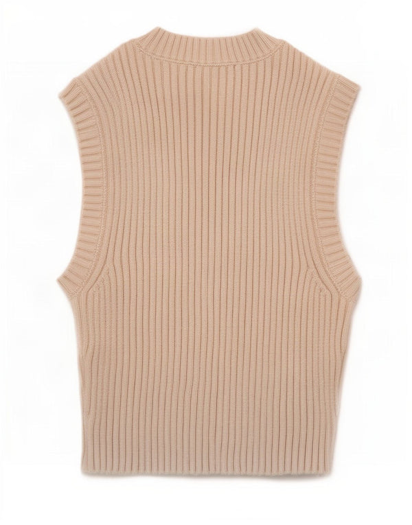 Zara Womens Crop Vest Top UK 8 Pequeno Bege Viscose