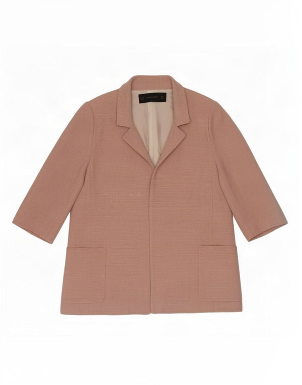 Zara Jaqueta blazer feminina oversized manga 3/4 aberta Reino Unido 6 XS rosa viscose