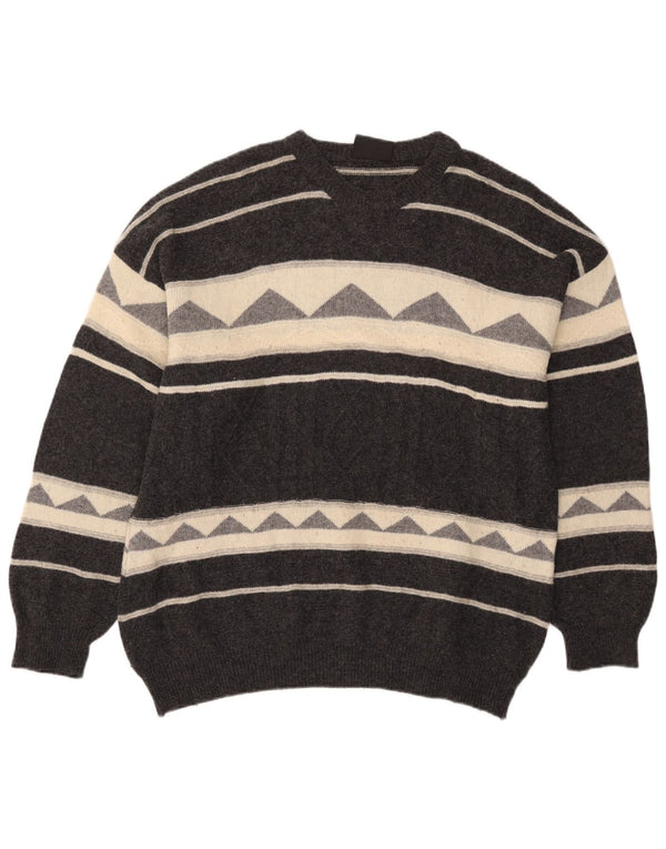 Louis Estere Mens Crew Neck Jumper Sweater EU 54 XL Grey Striped