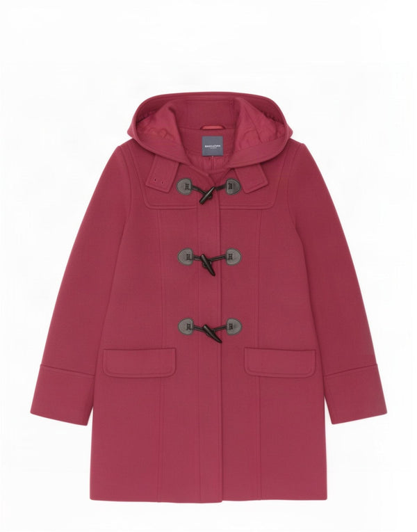 Marks & Spencer Womens Hooded Duffle Coat UK 10 Small Burgundy Polyester
